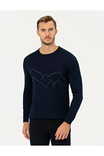 Pierre Cardin Lacivert Regular Fit Bisiklet Yaka Yün Karışımlı Triko Kazak 50258656-VR033