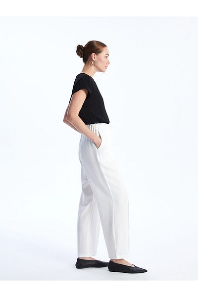 LC Waikiki Straight Wide Leg Women's Trousers with Elastic Waist