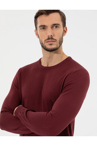 Pierre Cardin Claret Red Slim Fit Crew Neck Basic Knitwear Sweater 50258993 -Vr014