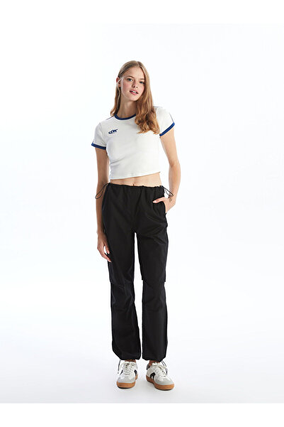 LC Waikiki Pantaloni drepti parașuta pentru femei Xside Black, cu talie elastică