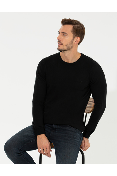 Pierre Cardin Black Slim Fit Crew Neck Basic Sweater 50258993-Vr046