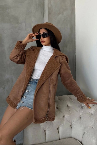 Ecenin Favorileri Δερμάτινο παλτό Biker Suede