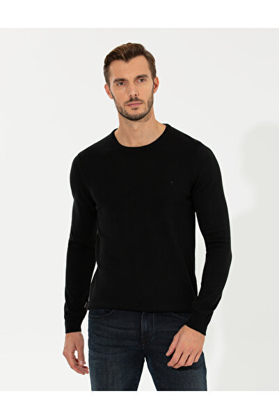 Pierre Cardin Black Slim Fit Crew Neck Basic Sweater 50258993-Vr046
