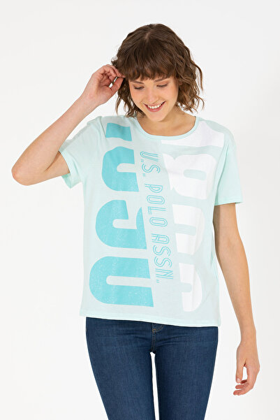 U.S. Polo Assn. تي شيرت نسائي برقبة دائرية باللون الأخضر المائي 50262949-VR083