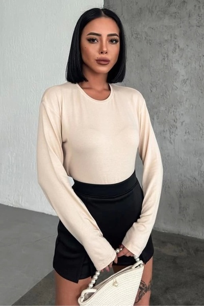 KTYRA52 Comfortable and Stylish Long Sleeve Crew Neck Lycra Viscose Combed Cotton Body Beige
