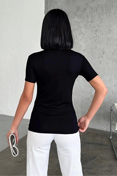 Lisinya Comfortable and Stylish Short Sleeve Crew Neck Lycra Viscose Combed Cotton Body Black