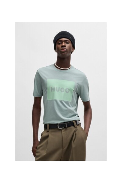 HUGO Logo Baskılı Normal Kesim Pamuklu Penye Tişört