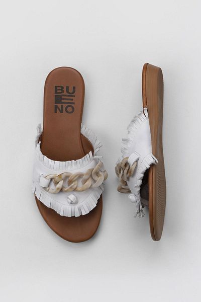 Bueno Shoes Γυναικείες λευκές δερμάτινες σαγιονάρες - 01wu7408