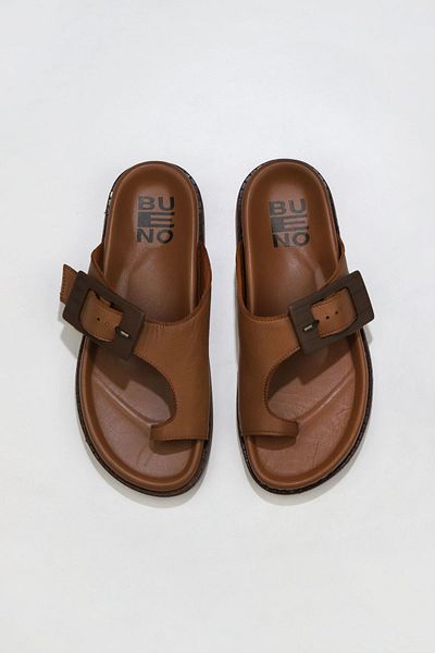 Bueno Shoes Γυναικείες δερμάτινες σαγιονάρες - Tan 01wu5816