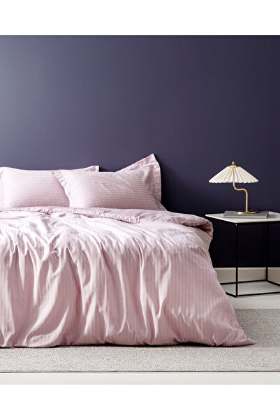 Madame Coco Elicia Family Size Striped Satin Duvet Cover Set - Light Plum