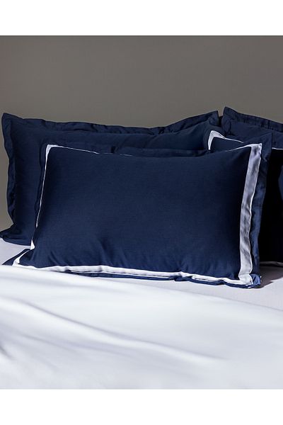 Madame Coco Jeanne King Size Satin Duvet Cover Set - Bordered, Navy/white