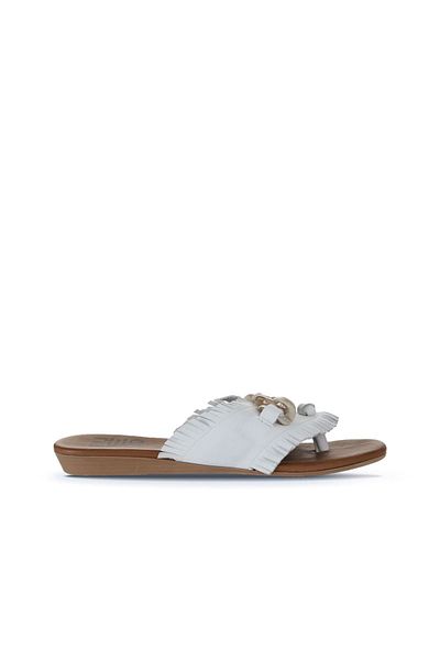 Bueno Shoes Γυναικείες λευκές δερμάτινες σαγιονάρες - 01wu7408