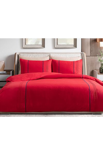 Madame Coco طقم غطاء لحاف مضلع باللون الأحمر Mousse King Size