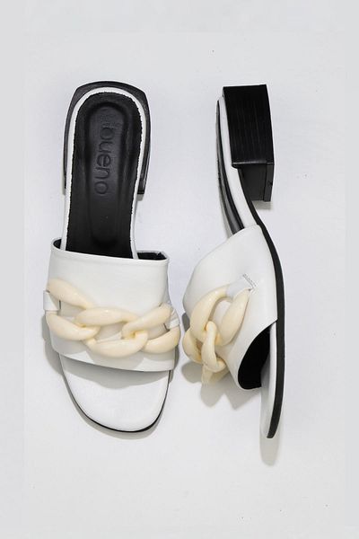 Bueno Shoes Papuci de damă din piele albă cu toc - 01wu2999