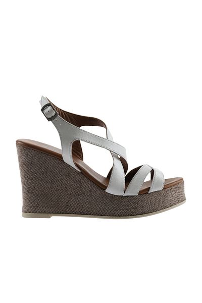 Bueno Shoes Sandale espadrille din piele albă cu toc pană pentru femei - 01wq7300