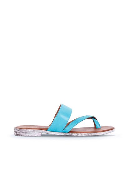 Bueno Shoes Γυναικείες σαγιονάρες από δέρμα τιρκουάζ - 01wq2012