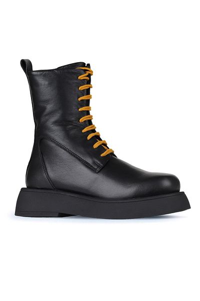 Bueno Shoes Δερμάτινες γυναικείες μπότες - Μαύρο κίτρινο, ίσιο κόψιμο, 01wz6401