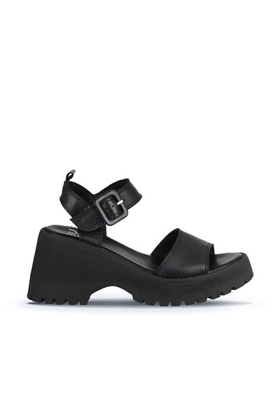 Bueno Shoes Sandale de damă din piele neagră cu toc cu pană - 01wy12600