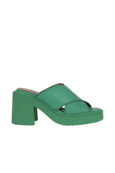 Bueno Shoes Papuci de damă din piele verde închis cu toc - 01wy12703