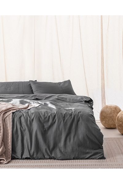 Madame Coco Adrien Single Striped Covered Duvet Cover Set - Dark Gray