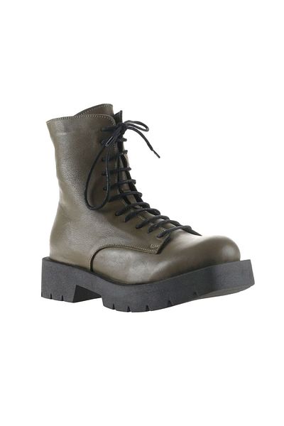 Bueno Shoes Γυναικείες Χακί Δερμάτινες Flat Μπότες - 01wt2501