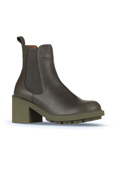 Bueno Shoes Γυναικείες μπότες με τακούνι Khaki Leather - 01wz7902