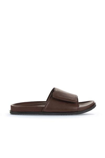 Bueno Shoes Мъжки кафяви кожени плоски чехли - 11mt22225