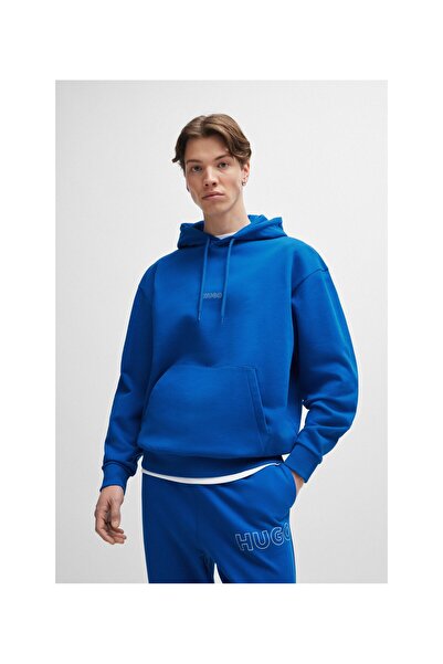 HUGO Ana Hat Logolu Pamuklu Havlu Kumaştan Kapüşonlu Sweatshirt