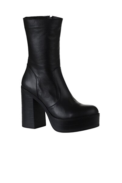 Bueno Shoes Siyah Deri Kadın Topuklu Bot 01wv5000