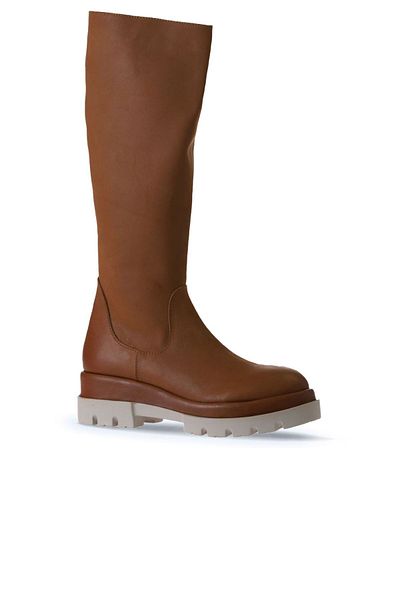 Bueno Shoes Tan Leather Γυναικείες Flat Μπότες - 01wv2906