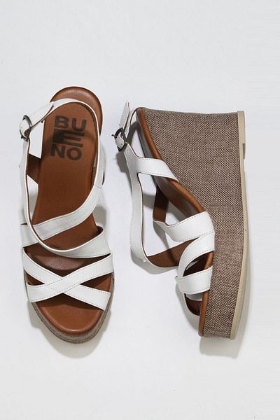 Bueno Shoes Sandale espadrille din piele albă cu toc pană pentru femei - 01wq7300
