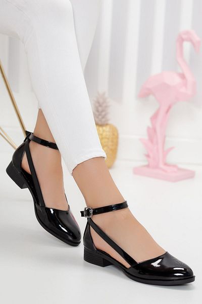 MaskButik Rayna Negru Lacuit - Pantofi din piele cu toc mic