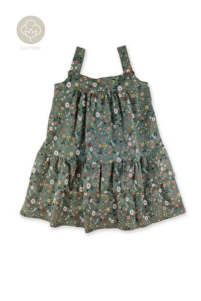 difa kids Green Floral Pattern - Ruffled Comfortable Girl's Summer Dress