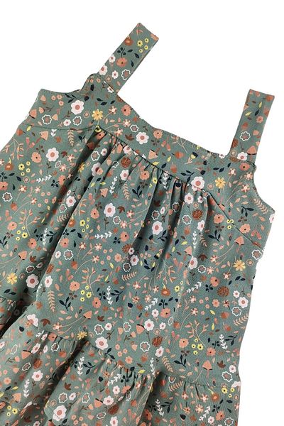 difa kids Green Floral Pattern - Ruffled Comfortable Girl's Summer Dress