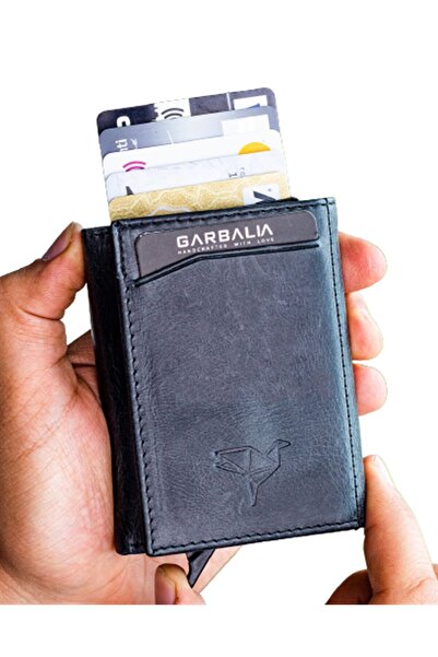 Garbalia حامل بطاقات ميكانيكي من الجلد للرجال من براينت - أسود