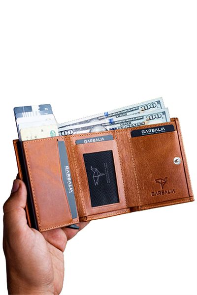 Garbalia Bryant Leather Mechanized Men's Card Holder-tan