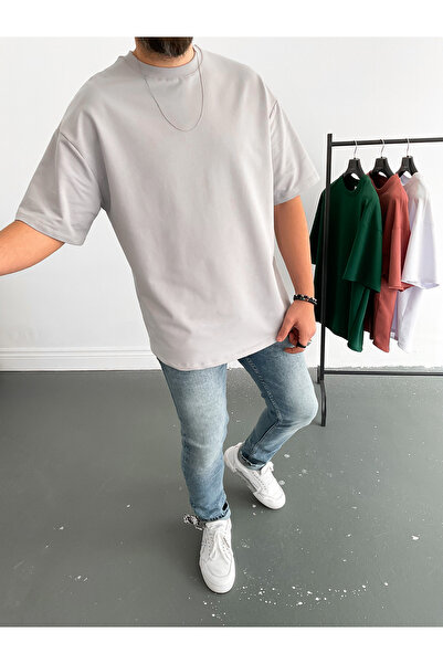 BYBASICMAN Ice Gri İki İplik Basic T-Shirt BY-1208/363
