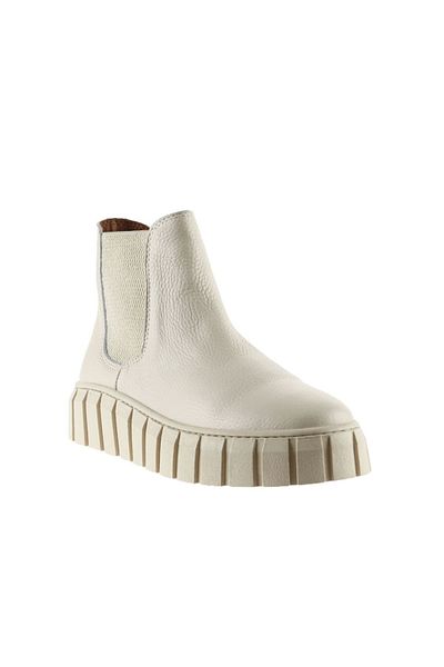 Bueno Shoes Μπεζ Δερμάτινες Γυναικείες Flat Μπότες - Flotter 01wt3403