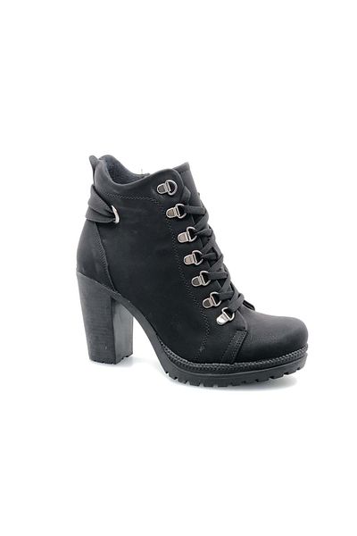 Kids Club Shoes Ayakdaş 1058 ψηλοτάκουνα γυναικεία μποτάκια με κορδόνια ΜΑΥΡΟ