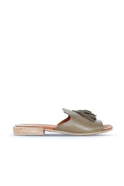 Bueno Shoes Γυναικείες παντόφλες με χαμηλό τακούνι πράσινο δέρμα - 01wq5615