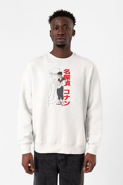 Tshirthane Детектив Конан Аниме Шиничи Кудо Бял мъжки суитчър 2ip