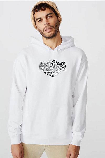 Tshirthane Λευκό ανδρικό φούτερ με κουκούλα - Εικονίδιο Shake Hands, Μοντέλο 3ip