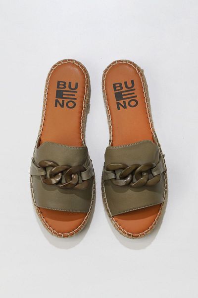 Bueno Shoes Зелени кожени дамски чехли тип еспадрила - 01ws1821