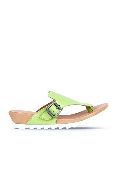 Bueno Shoes Πράσινες δερμάτινες γυναικείες σαγιονάρες - 01we0604