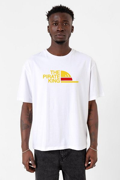 Tshirthane One Piece Anime Luffy The Pirate King Λευκό ανδρικό μπλουζάκι μεγάλου μεγέθους