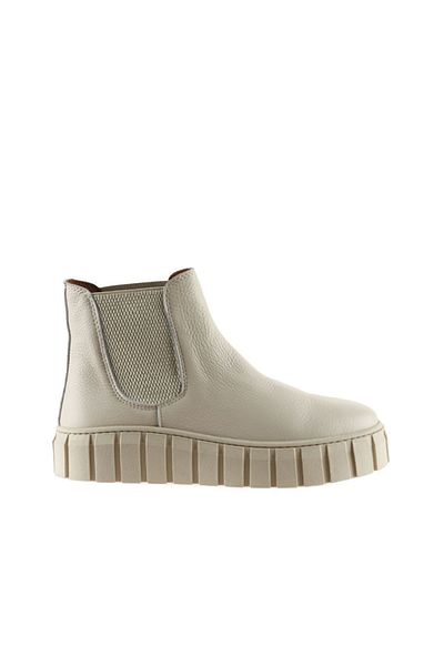Bueno Shoes Μπεζ Δερμάτινες Γυναικείες Flat Μπότες - Flotter 01wt3403