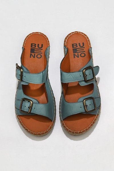 Bueno Shoes Papuci plati din piele albastra pentru femei - 01wu2518
