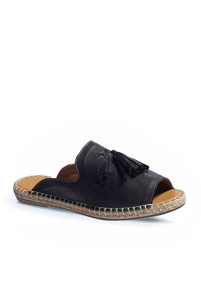 BUENO Shoes Siyah Deri Kadın Espadril Terlik 01wj0311