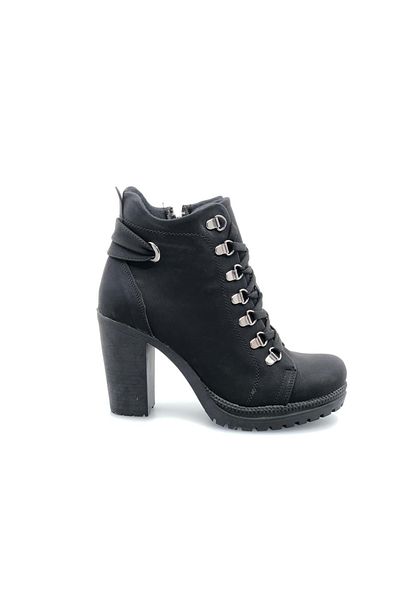 Kids Club Shoes Ayakdaş 1058 ψηλοτάκουνα γυναικεία μποτάκια με κορδόνια ΜΑΥΡΟ