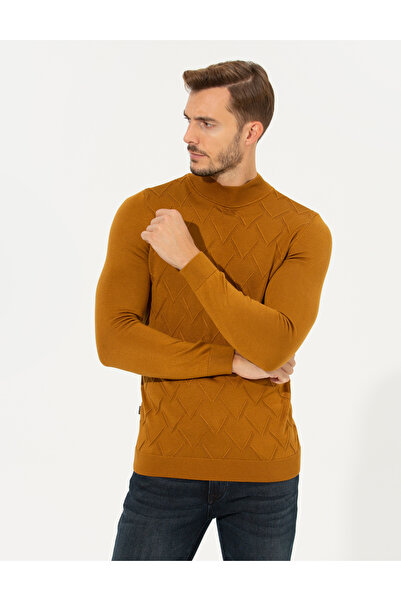 Pierre Cardin Kahverengi Slim Fit Balıkçı Yaka Triko Kazak 50259865-VR163